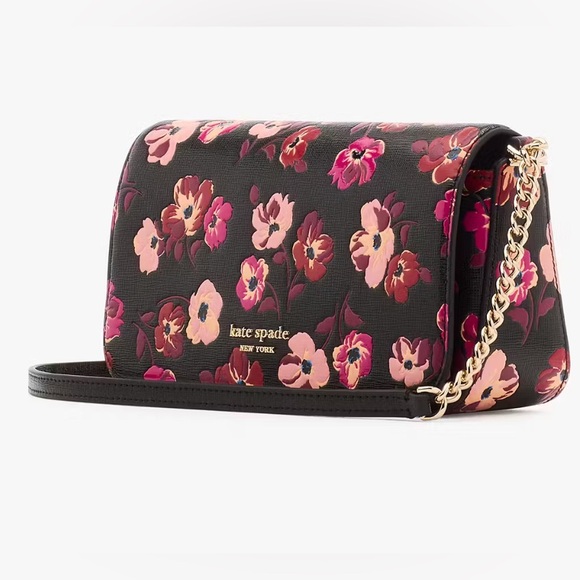 Kate Spade Devin Fall Poppies Flap Chain Wallet Black Multi - Picture 16 of 16